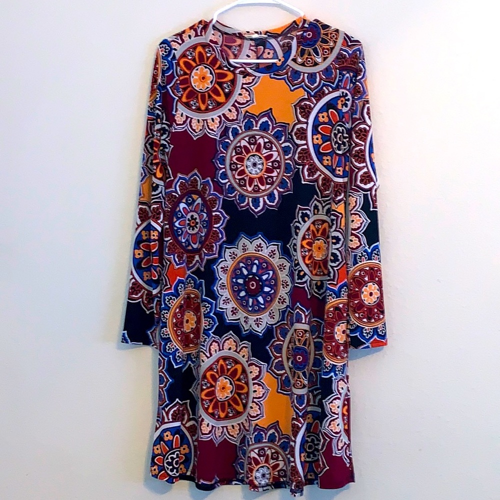 Multi color long sleeve tunic dress